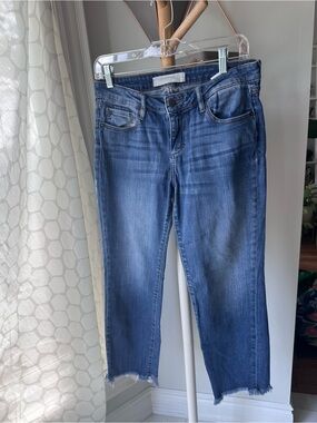 HIDDEN JEANS Women's Blue Cropped Raw-Hem Denim Ankle Straight Leg Size 29